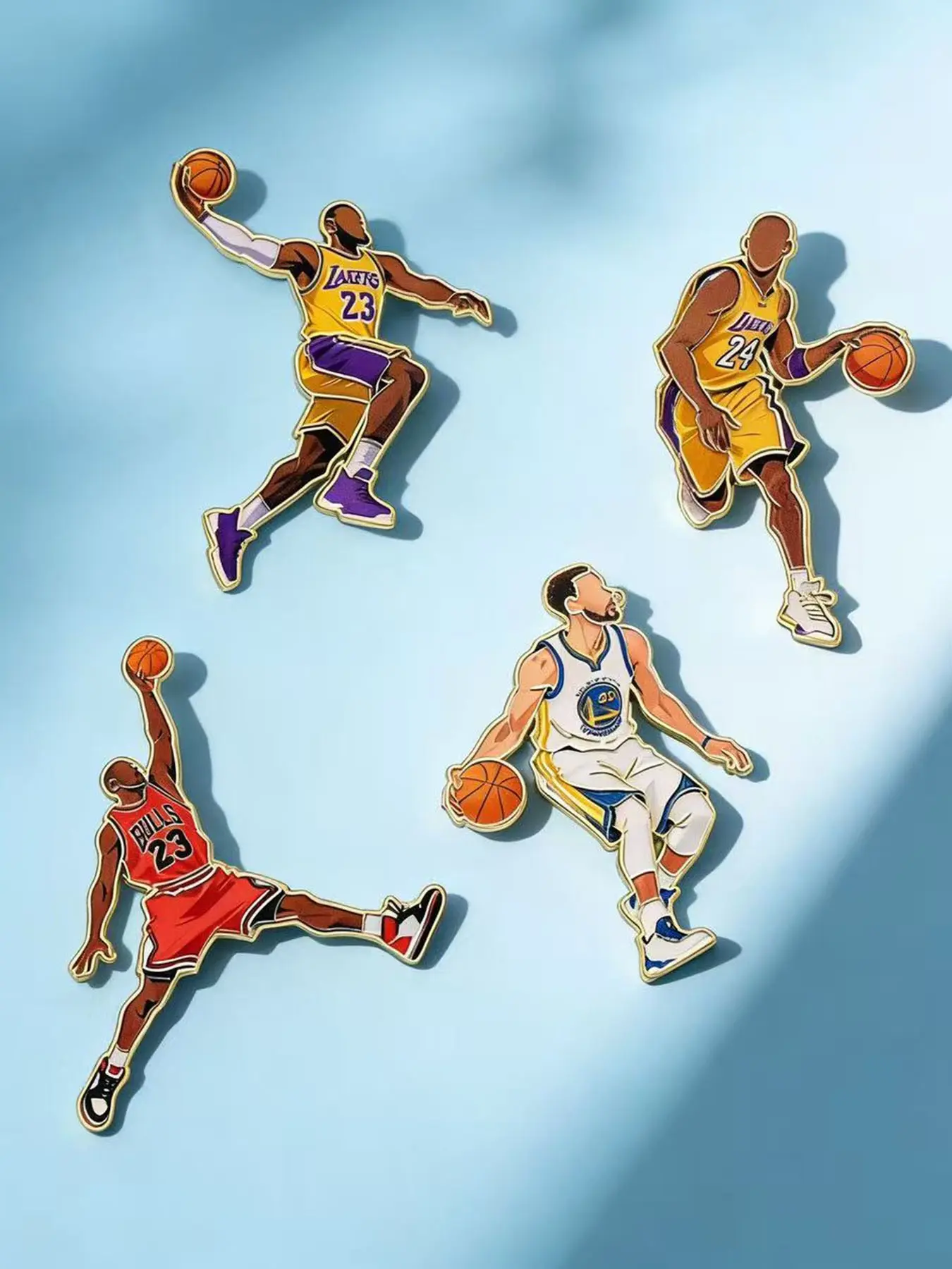 4pcs/set Fashion Basketball Star Brooch Set, Alloy Brooch Pin, Casual Cartoon Pattern, All Seasons Accessory, Versatile Bag Decoration, Creative Holiday Pin, Lapel Pins