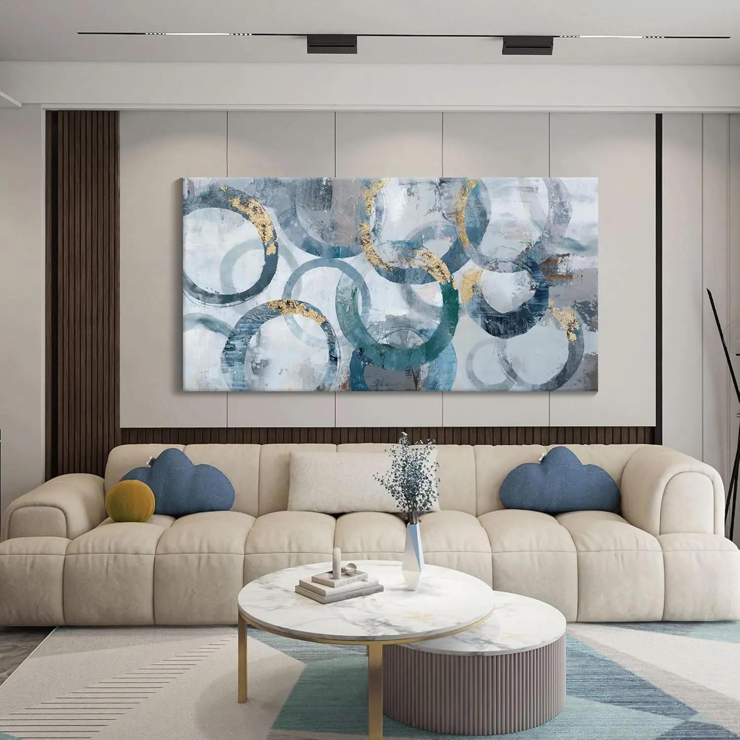 Abstract Canvas Wall Art For Living Room Modern Minimalist Blue Teal Room Decorations 32x16IN Cliques Framed Artwork High Quality Wooden Frame Waterproof Non Fading Dustproof Contemporary Serenity