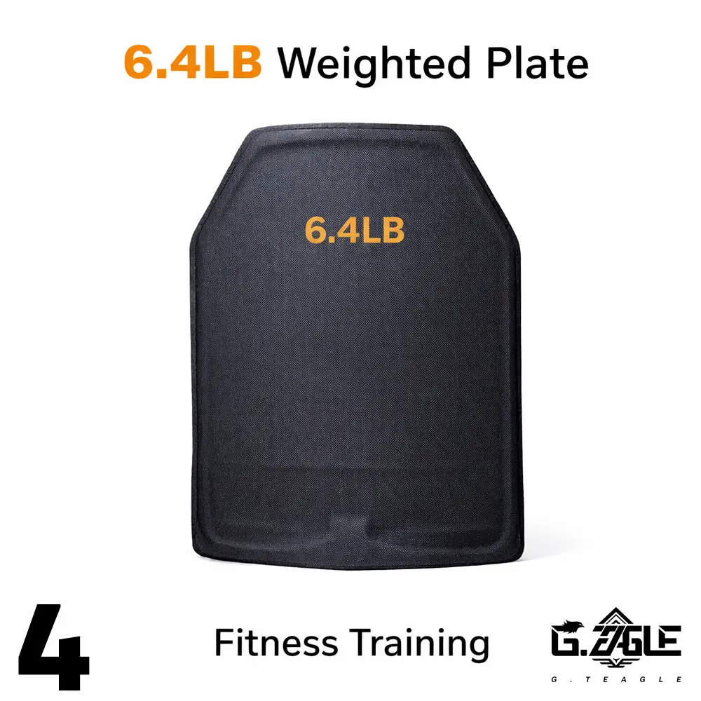 Black Weighted Plate - 6.4 LB, 10x12 In, LV 4 Compact Balanced Workout Equipment for Fitness Vests, Rucking, Daily Fitness Training, Home Gym Strength Training
