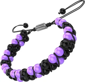 MagnetMD Doctor-Approved Magnetic Therapy Hematite Bracelet with Natural Amethyst Health Jewelry Maximum Strength Double 8MM Beaded Magnet Bracelet- Best Magnetic Bracelet for Pain - Adjustable