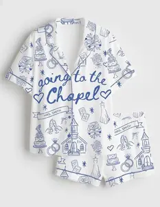 Going To The Chapel Satin Short Pajama Set, Gonna Get Married Coquette Wedding Bride Short Pajamas, Matching Family Sleepwear Set, Pajama Set For Men Women Kids