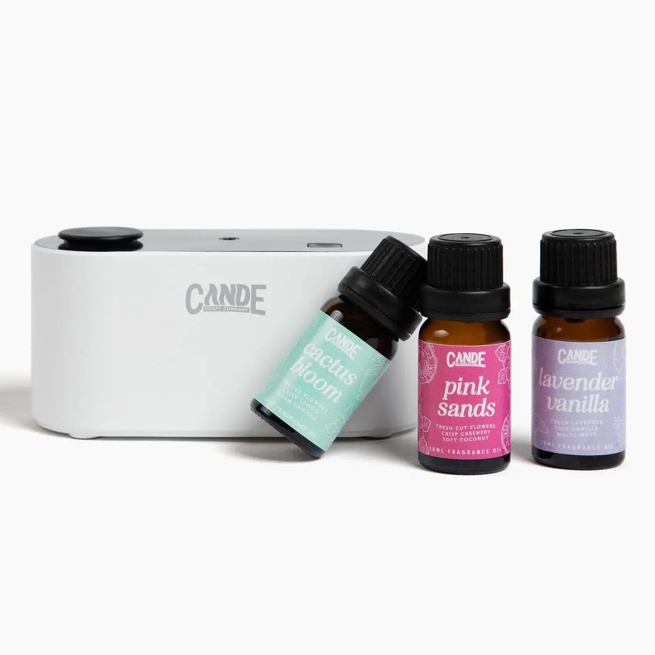 CANDECRAFTCO Waterless Aromatherapy Diffuser Gift Set - Portable Battery-Operated Room Scent Enhancer, Compact Designer Work Freshener, Includes 3 Scented Oils