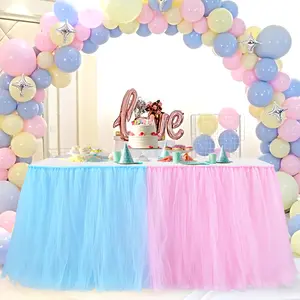 Tulle Tutu Hand-tied Table Skirts for Rectangle Tables 9/6ft for Wedding Birthday Party Baby Shower Cake Dessert Tables(No Table Cover)