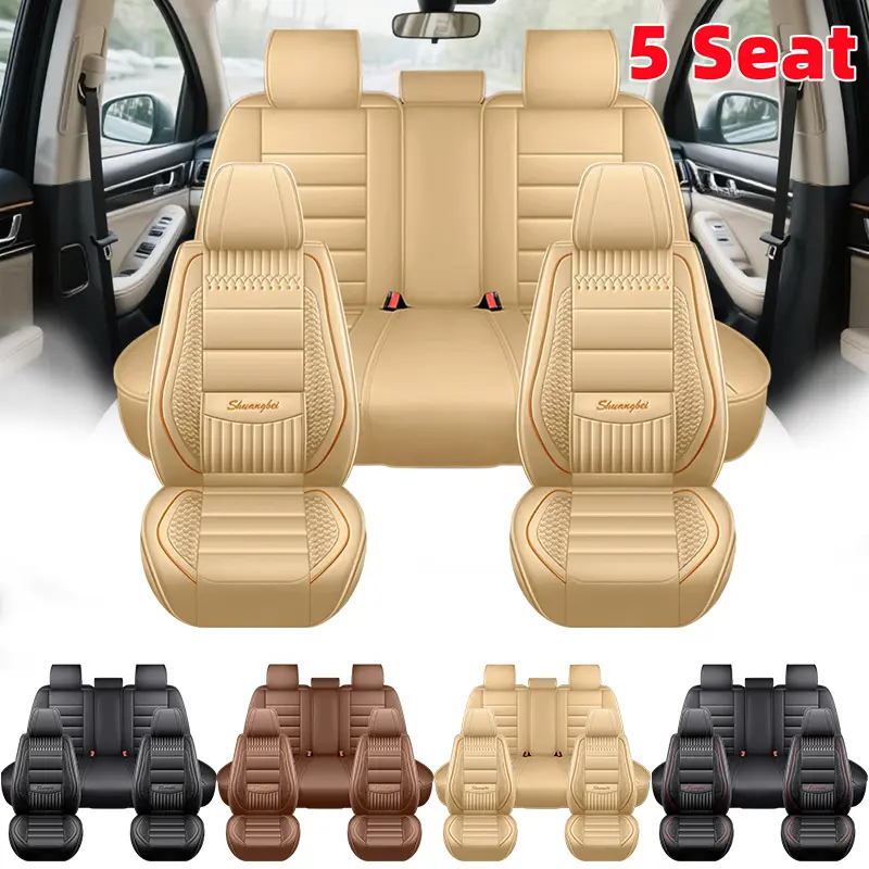 5-Seat Full Wrap Waterproof PU Leather Automotive Seat Covers - Lumbar Support, Wear-Resistant, Stain-Resistant, Easy-to-Clean Car Interior Accessories for Vehicles, Seat Covers For Cars