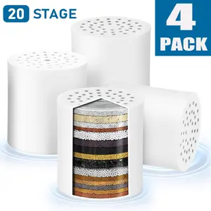 Dazone 4 Pack 20 Stage Shower Filter Replacement Cartridge for Hard Water Purifier Removes Chlorine, Heavy Metals, Iron, Other Sediments, Water Softener with High Output 12000 Gallon 3 Month