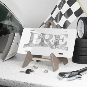 [Printed] PRE Paper Route Empire Printed Decorative License Plate -Scroll Pattern White Aluminum Car Tag 12x6 Pre-Drilled Hip Hop Merch