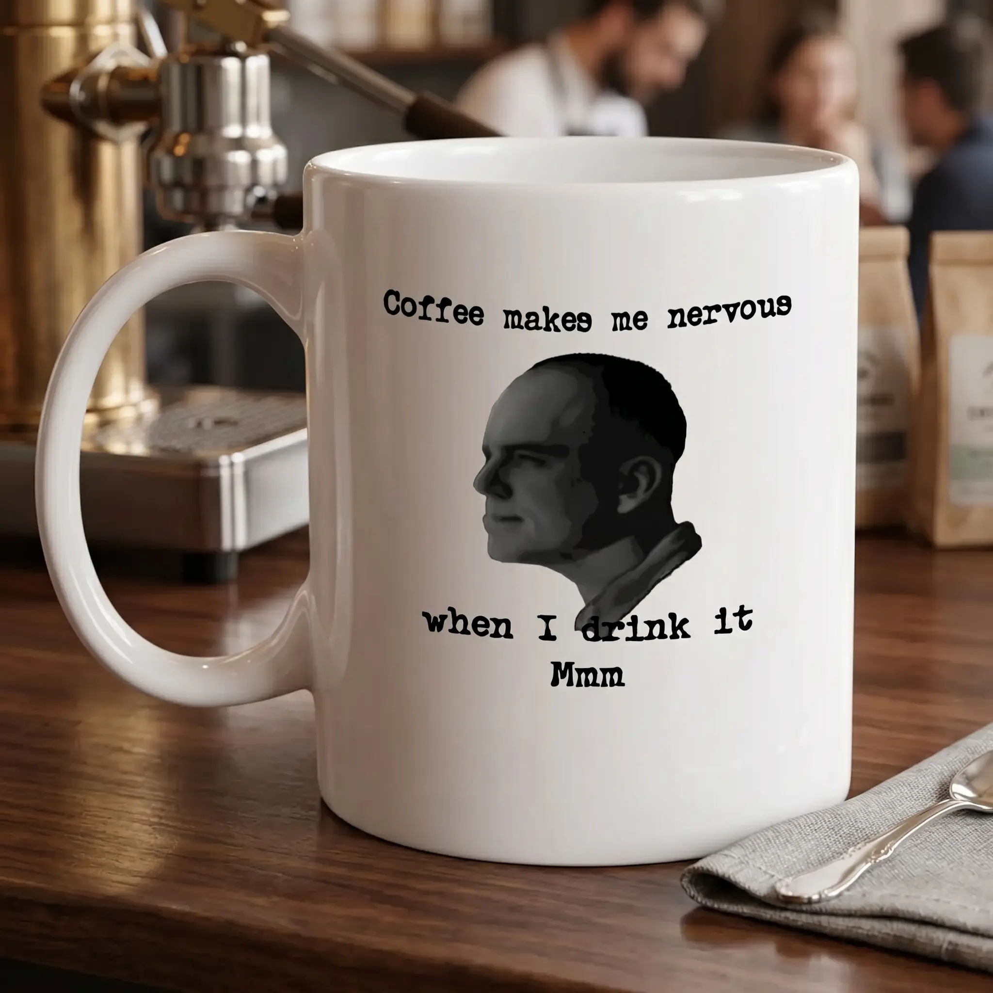 Coffee Makes Me Nervous Funny Ceramic Mug, Anxious Coffee Lover Cup, Retro Black and White Meme Mug, Sarcastic Office Gift