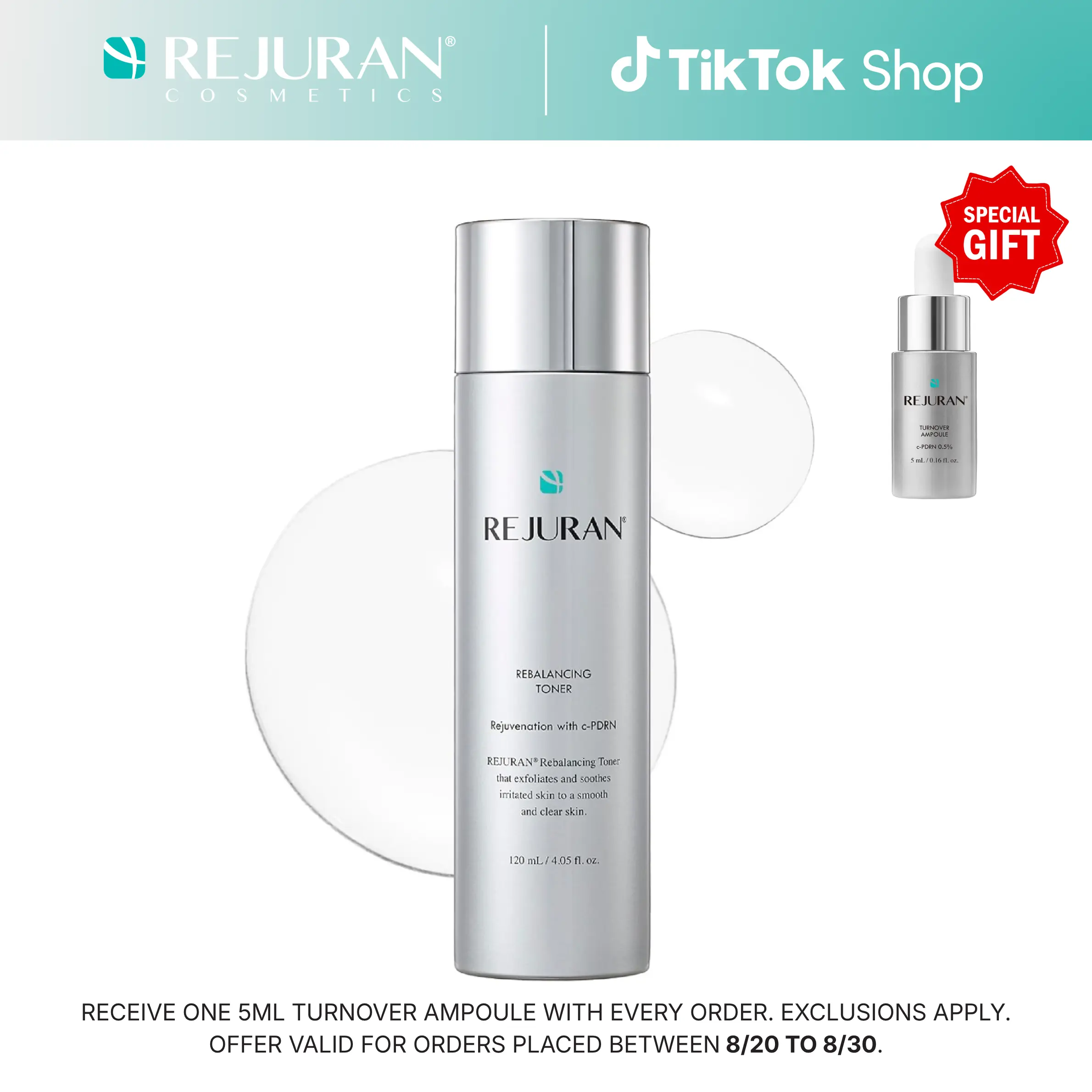 REJURAN Rebalancing Toner, c-PDRN - Hydrating and Soothing Facial Toner for Improving Skin Texture and Strengthening Skin Barrier (4.05 fl oz)