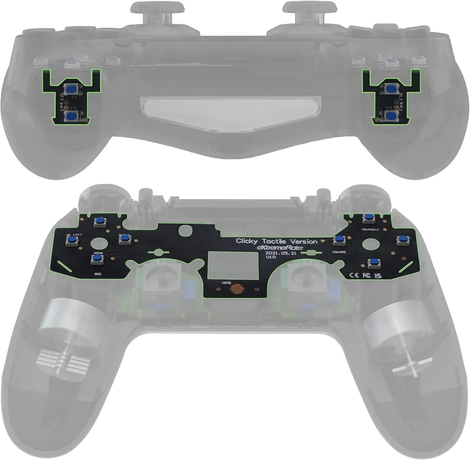 eXtremeRate Silicon Whole Tactile Clicky Controller Kit for PS4 Shoulder, Face, Dpad Buttons, Custom Flashshot Button Stop Flex Cable, Gaming Console Accessories for PS4 CUH-ZCT2 JDM-040/050/055 Controller Accessories, Face Buttons Rubber Pad