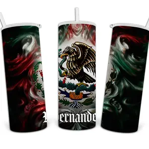 Stylish Mexican Swirl Pattern with Custom Text - 20oz Stainless Steel Tumbler Bottle with Plastic Lid and Straw - Portable Reusable Washable Drinkware