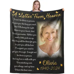 Letter from Heaven Throw Blanket Personalized Memorial Blanket for Loss of Loved One Bereavement Gifts for Loss of Mother Custom Blanket with Picture Sympathy Gifts for Loss of Mom Sister Grandmother All Season Blanket,Breathable Comfortable Blanket, Napp