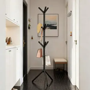 1 piece of metal floor-standing tree-shaped coat rack, multi-hook design, easy to move, suitable for storing clothes in the living room, balcony, bedroom, closet, etc., space-saving