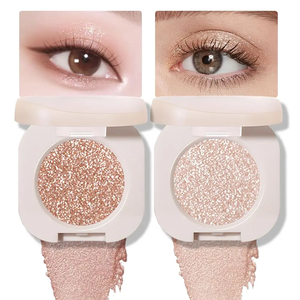 Glitter Shimmer Sparkle Eyeshadow Palette Makeup For Mature Women, Light Brown Pearl White Glitter Shimmer Metallic Holographic Multichrome Cream Iridescent Single Monochrome Eye Shadow Makeup