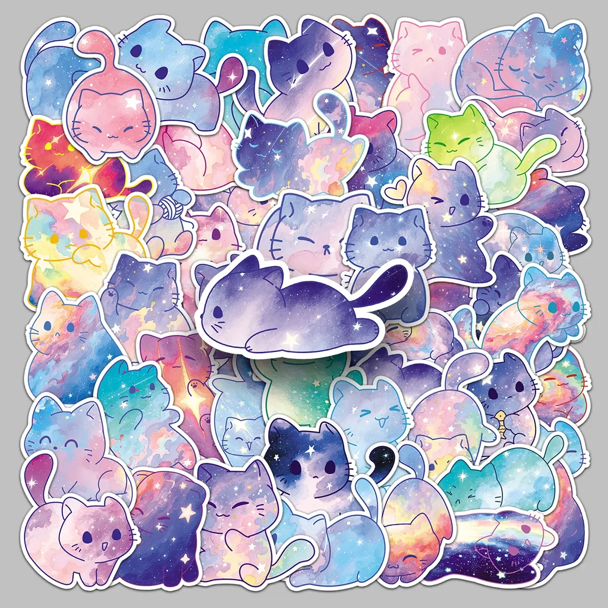 50pcs Original Watercolor Starry Sky Cat Cute Cartoon Creative Stickers Scooter Car Phone Case Decorative Stickers, Sticker for Cars, Sticker Decals, Car Decorations, Automobile Decals, Cool Automotive Decoration