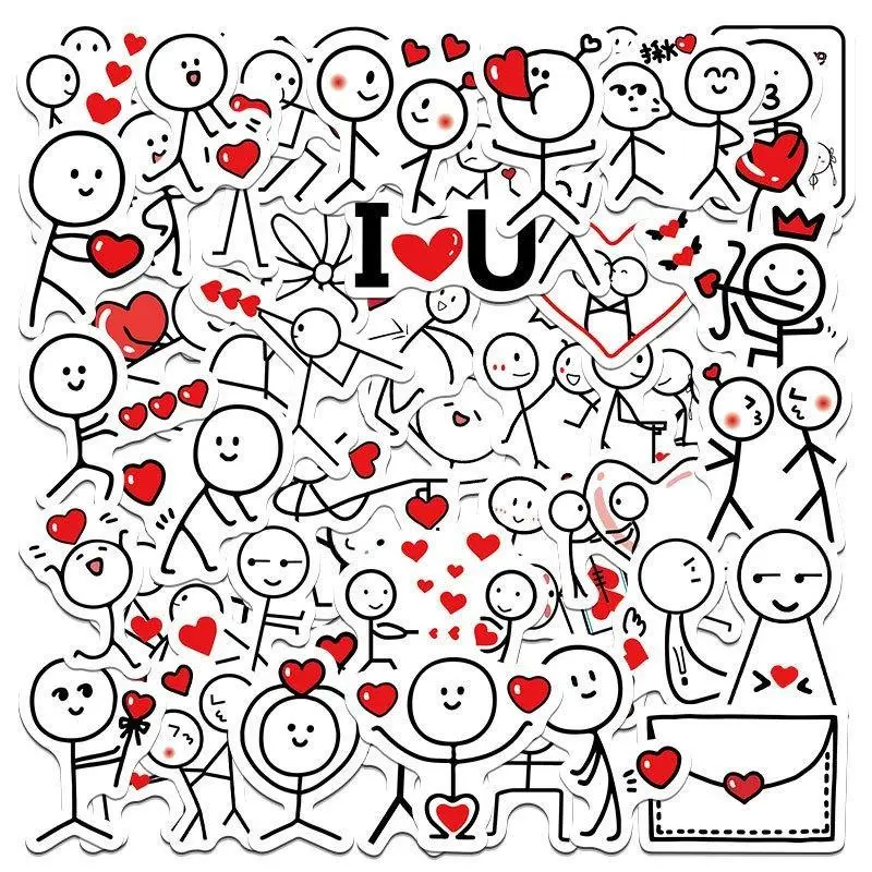 Cartoon Figure & Heart Pattern Sticker, 50pcs DIY Decoration Sticker for Wall Water Bottle Skateboard Helmet Car Bike Luggage Laptop Guitar Toy, Unique Gift Decals, Waterproof Decals, Automotive Decals, Stickers for Cars