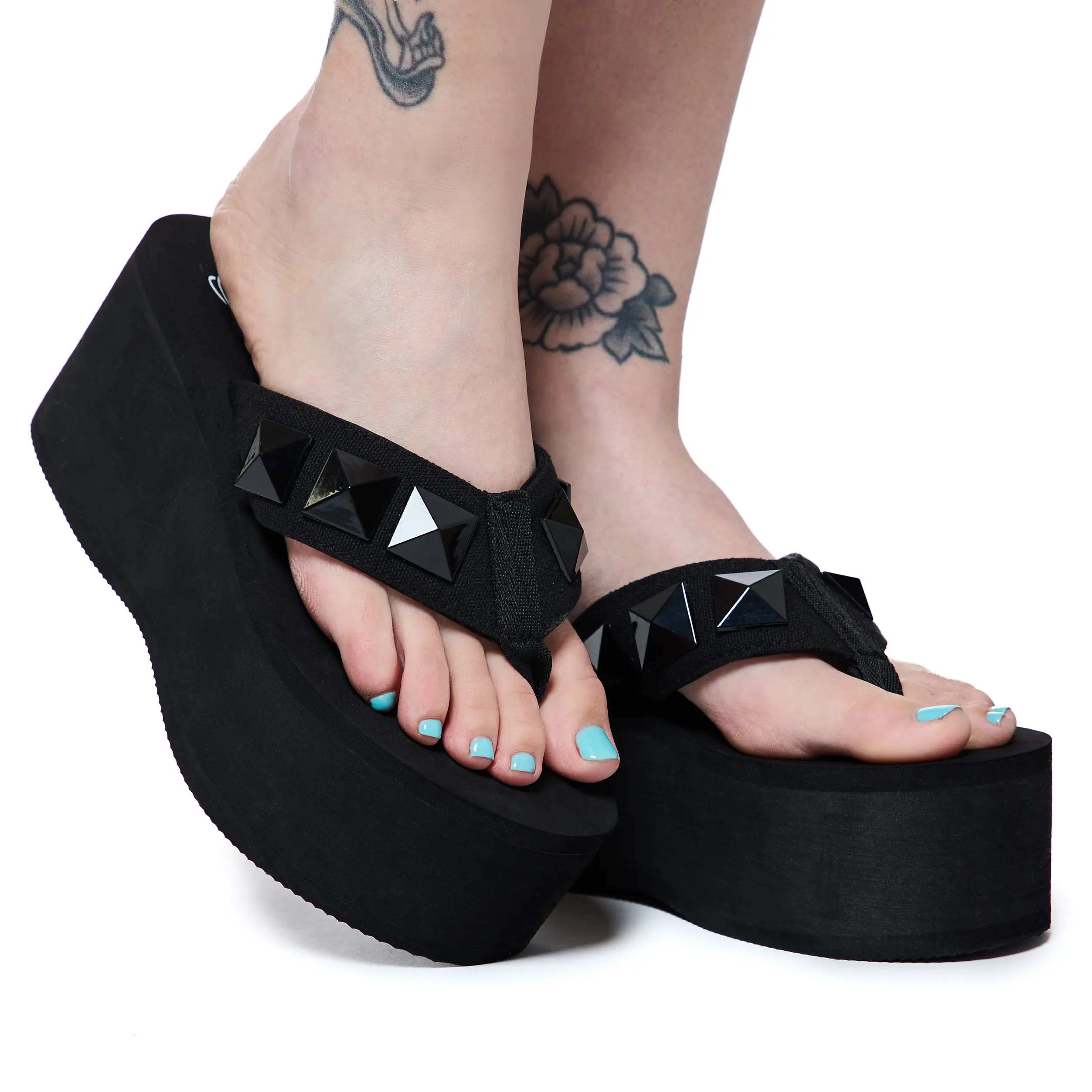 HeavenSent Vixen Flipflops | Studded Platform FlipFlops With Black Plated Metal Studs & Cushioned Straps