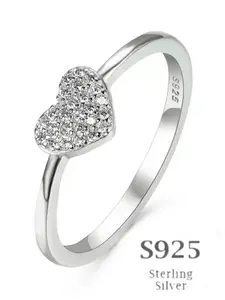 S925 Sterling Silver Heart Shaped Rhinestone Decorated Ring, Fashion Jewelry for Party, Daily Clothing Decor, Trendy All-match & Exquisite Jewelry for Birthday/wedding Gift, Heart Design Ring