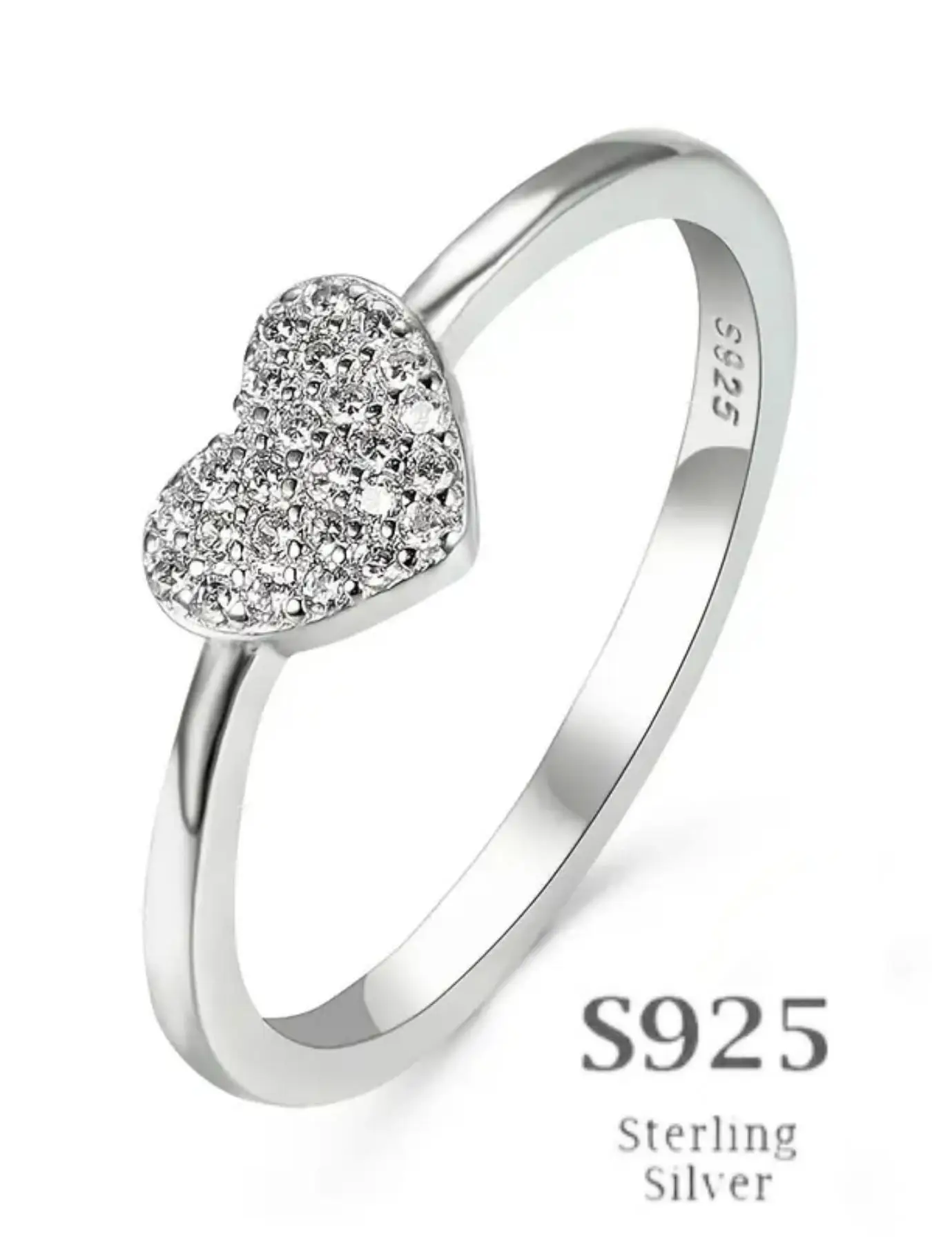 S925 Sterling Silver Heart Shaped Rhinestone Decorated Ring, Fashion Jewelry for Party, Daily Clothing Decor, Trendy All-match & Exquisite Jewelry for
