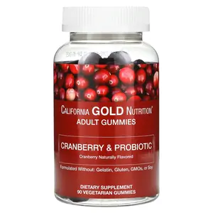 California Gold Nutrition Cranberry & Probiotic Gummies with Cranberry Concentrate, Fructooligosaccharides and Bacillus coagulans, Natural Cranberry, 90 Vegetarian Gummies