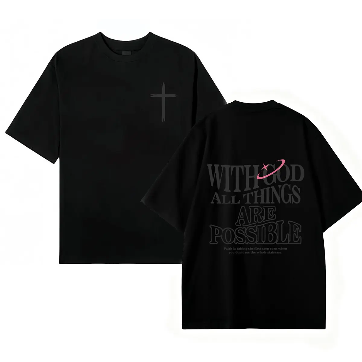 Men's Short-Sleeve Soft Breathable T-Shirt - 'With God All Things Are Possible' Matthew 26:41 Loose Fit Black with White Lettering Menswear High-Quality Summer Casual Attire, Christmas & New Year Gifts