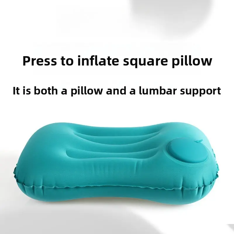 Ergonomic Inflatable Camping Pillow - Lightweight, Skin-Friendly, Soft Surface, Press-Type Foldable Square Cushion, Portable Camping Pillows for Hiking/Light Outdoor Trips, Office/Airplane Waist Support