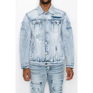 VICTORIOUS Diamond Denim Jacket - Casual Classic Outfit with Pocket, Stylish Cotton Coat for Everyday Wear