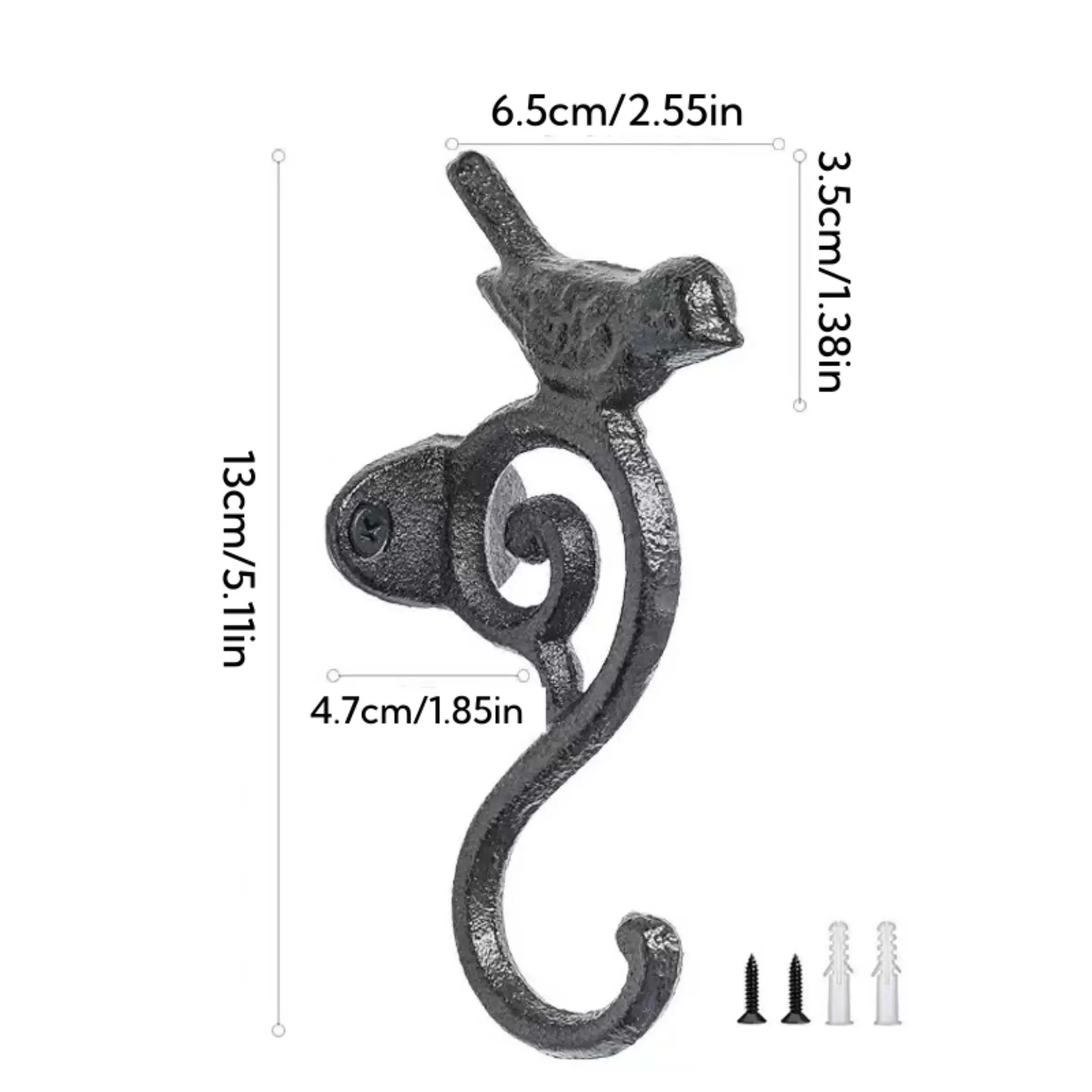 Bird Design Wall Hook 13cm x 6.5cm x 3.5cm Cast Iron Organizer for Home Decor and Storage with Screws