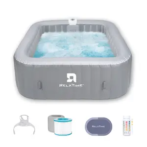 4 to 6 Person Inflatable Hot Tub,Inflatable Square Spa Portable Outdoor Hottub,130 Soothing Bubble Air Jets,Insulation Cover(Energy-Saving) FathersDayGift