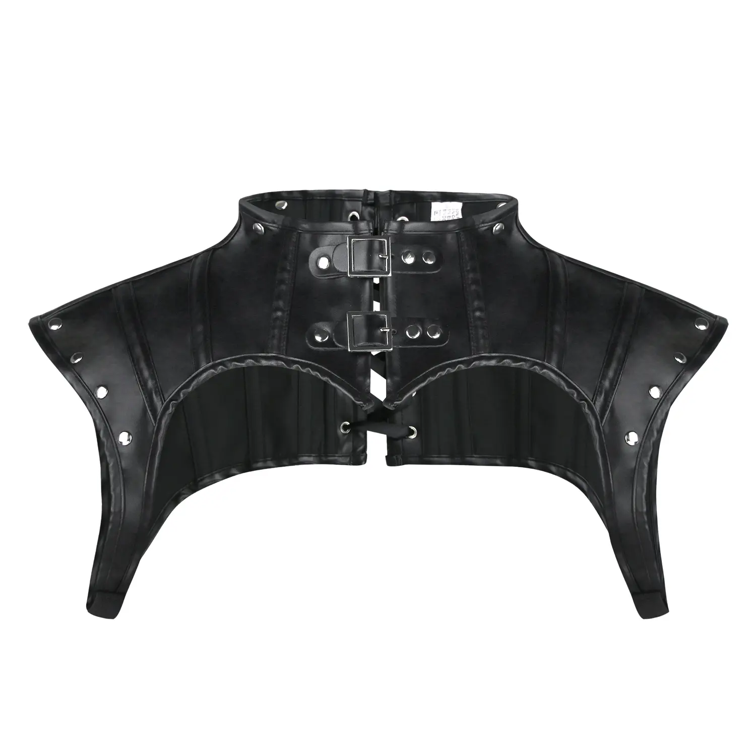 Charmian Women's Leather & Faux Leather Steampunk Gothic Shoulder Armor Shrug Bustier Corset Tube Top - S,2XL,Collared Neck,Lace Up,Buckle,Black Womenswear Accessory for Halloween,Steampunk Parties,LARP, Retro Party, Lightweight