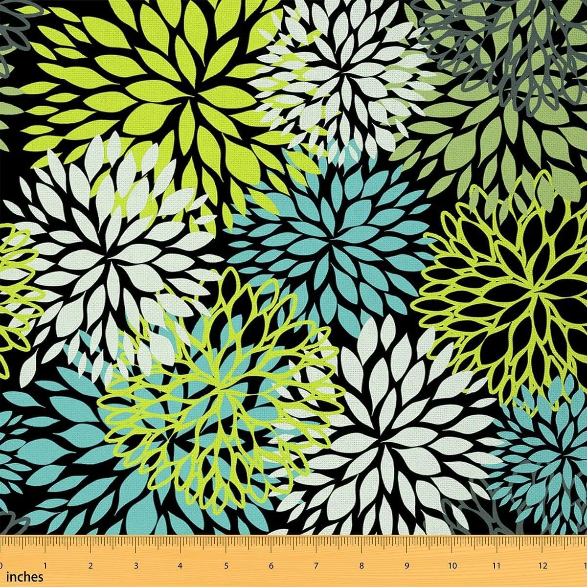 Teal Green Flowers Fabric Watercolor Wild Blooming Chrysanthemum Sewing Fabric Natural Botanical Floral Vintage Fabric DIY Soft Flannel Polyester No Stretch