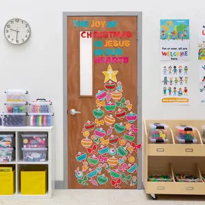 Religious Hearts Christmas Tree Classroom Door Decorating Set - 95 Pc.