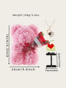 Bear Hugging Floral Gift Set, Handmade Eternal Rose Teddy Bear Box, Ideal Anniversary Birthday Present, Valentine's Day Gift