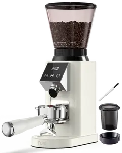 Tuni G1 Conical Burr Coffee Grinder, 48 Grind Settings Anti-static Burr Mill, Precision Electronic Timer and LED Touchscreen for Espresso/Drip/Cold Brew/French Press, Stainless Steel, Silver