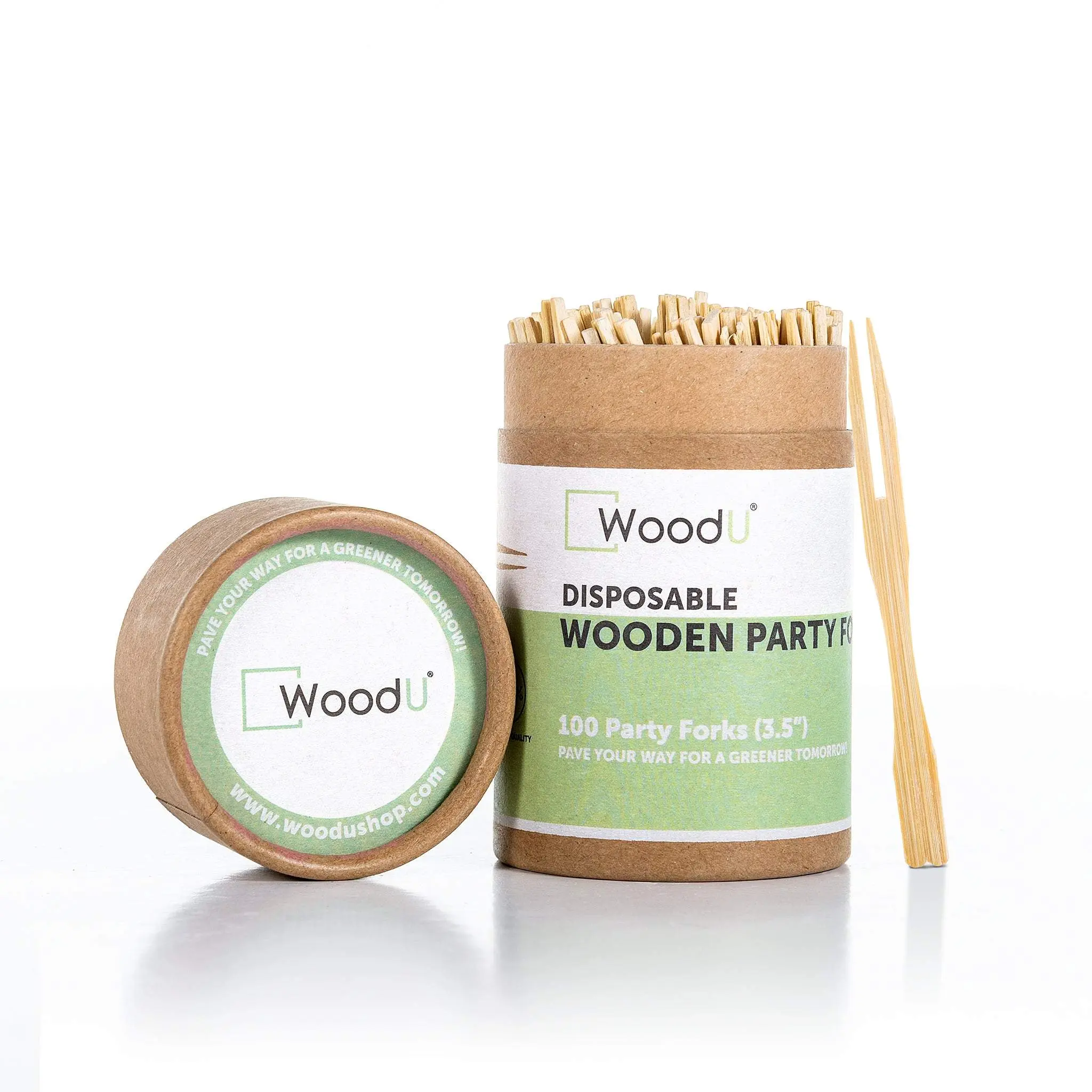 WoodU Disposable Bamboo Two Pronged Fork 100 pcs All Natural Eco-friendly
