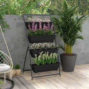 4-Tier Vertical Raised Garden Planter with Stand – Space-Saving, Self-Draining, Black