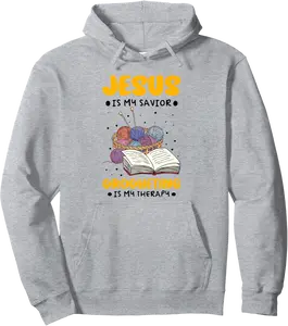 Jesus Is My Savior Crocheting Is My Therapy Christian Pullover Hoodie - Elizabethtej Shop 90B0DGQWG8DH