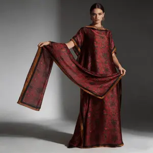 Ethnic Kaftan Dress Set with Matching Scarf | Traditional Printed Maxi Gown + Dupatta | Modest Party/Wedding/Festive Wear for Women