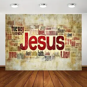 1pc 70.8x90.5in Polyester Jesus Love and Faith Inspirational Wall Backdrop Banner, Party Decoration Supplies, Birthday Decor, Indoor-Outdoor Photography Prop (No Electricity Needed),summerwins