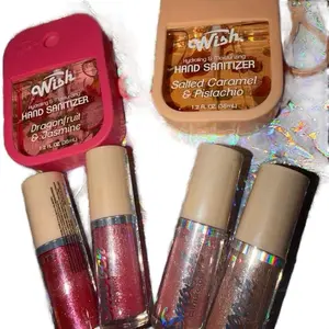 Colorful Glossy Lip Gloss Set with hand sanitizer- Hydrating & Moisturizing Hand Sanitizer in Dragonfruit & Jasmine & Salted Caramel & Pistachio  Makeup Cosmetic