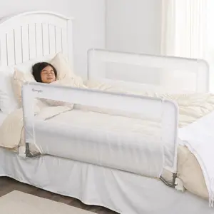 Safety Double-Sided Swing Down Bed Rail Guard 2-Pack, Toddler Bed Rail for Twin to Queen Beds, Extra Long 43”, Reinforced Anchor System, Easy Install, White