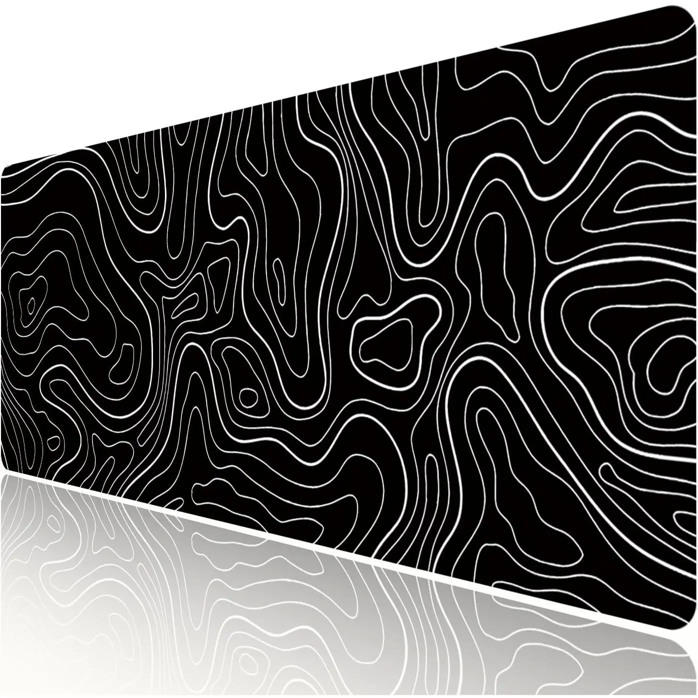 Large Gaming TOPO Keyboard Pad Black and White Topographic with Anti-Slip Rubber Base, 31.5 x 11.8 Inch for Desk Use