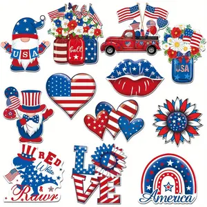 12pcs 4th of July Refrigerator Magnets Memorial Day Refrigerator Magnets Set Patriotic Gnome Magnet Independence Day Magnetic Stickers for Fridge Metal Door Mailbox Locker Cabinet Decoration