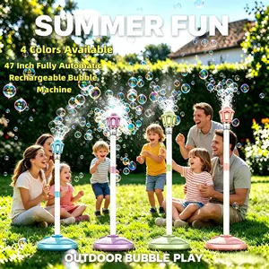 47'' Bubble Machine, Height Adjustable, Rechargeable with LED Lights & Music, 10 Packs Bubble Solution, Ideal for Parties, Kids Play
