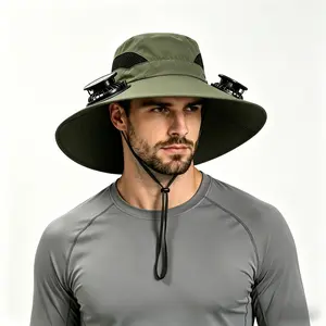 Wide Brim Cooling Hat with Solar Powered Fan Hat, Unisex Breathable Quick-Dry Hat, Adjustable Summer Fan Hat for Hiking, Camping and Outdoor Work Sun Bucket Hat