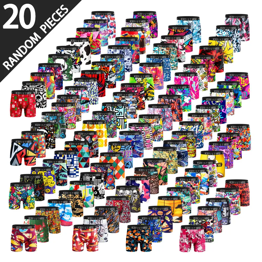 20-piece set of men's boxer briefs, trendy street style, moisture-wicking and breathable, multi-color combo pack, men's boxer briefs, anti-roll edges, multi-pack KJFISTMU Print Boxershorts