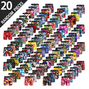 20-piece set of men's boxer briefs, trendy street style, moisture-wicking and breathable, multi-color combo pack, men's boxer briefs, anti-roll edges, multi-pack KJFISTMU Print Boxershorts