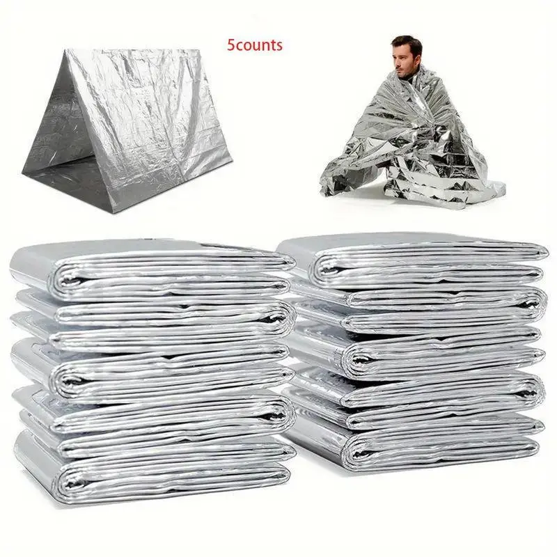 Emergency Blanket, 5/10/20pcs Double-sided Waterproof & Warm Sleeping Bag, Camping & Hiking & Outdoor Rescue Gear, Outdoor Mylar Blanket, Survival Gear and Supplies, Survival Equipment