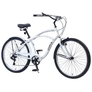 Men's 26" Beach Cruiser Bike, 7-Speed Shimano, Brown Leather Saddle, 2.125" Tires, V-Brakes, 85% Assembled