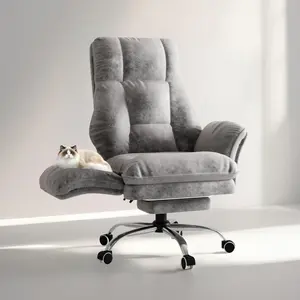 【New Year Sale】Big and Tall Office Chair, Flip Armrests for Pets & Cross Legged Sitting, Executive Ergonomic Computer Gaming Chair with Foot Rest, Teddy Fleece Wide Seat Reclining Desk Chair, White Vanity Chair