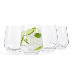13.5 oz Drinking Glasses (4 pc Tumbler Set) - Hand Blown Lead Free Crystalline Drinkware - Made in Poland – Great for Water, Juice, Cocktails, Wine, Whiskey & More – by Larder & Vine